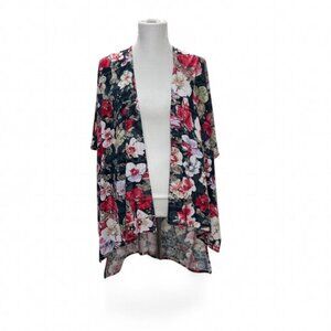 Simply Noelle Floral Kimono Red Navy White Women OS Cardigan Open Front